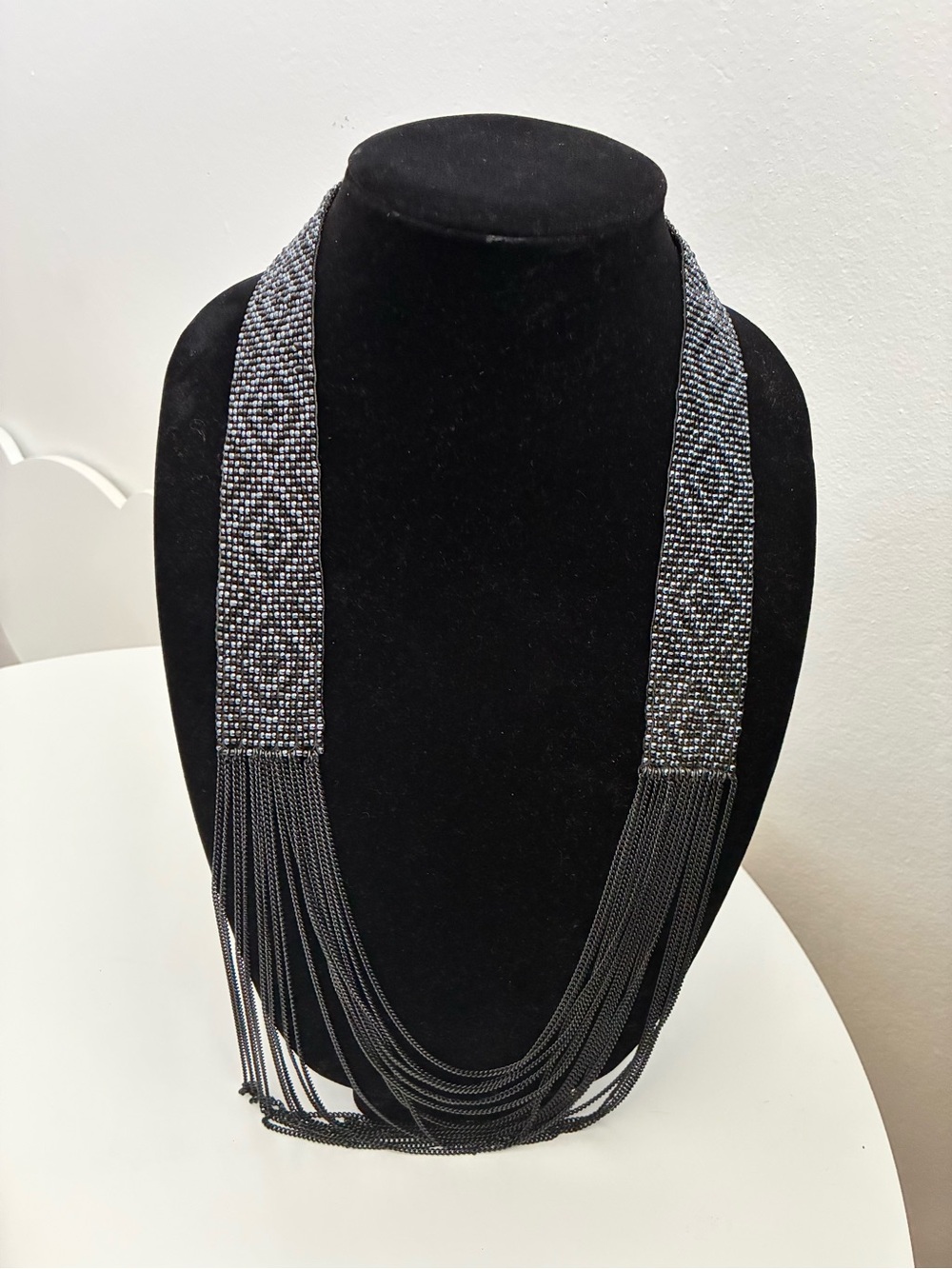 Elegant Black Beaded Fringe Necklace - Picture 2 of 4